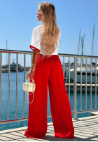 Materiałowe spodnie wide leg Sea Poppy biało-czerwone