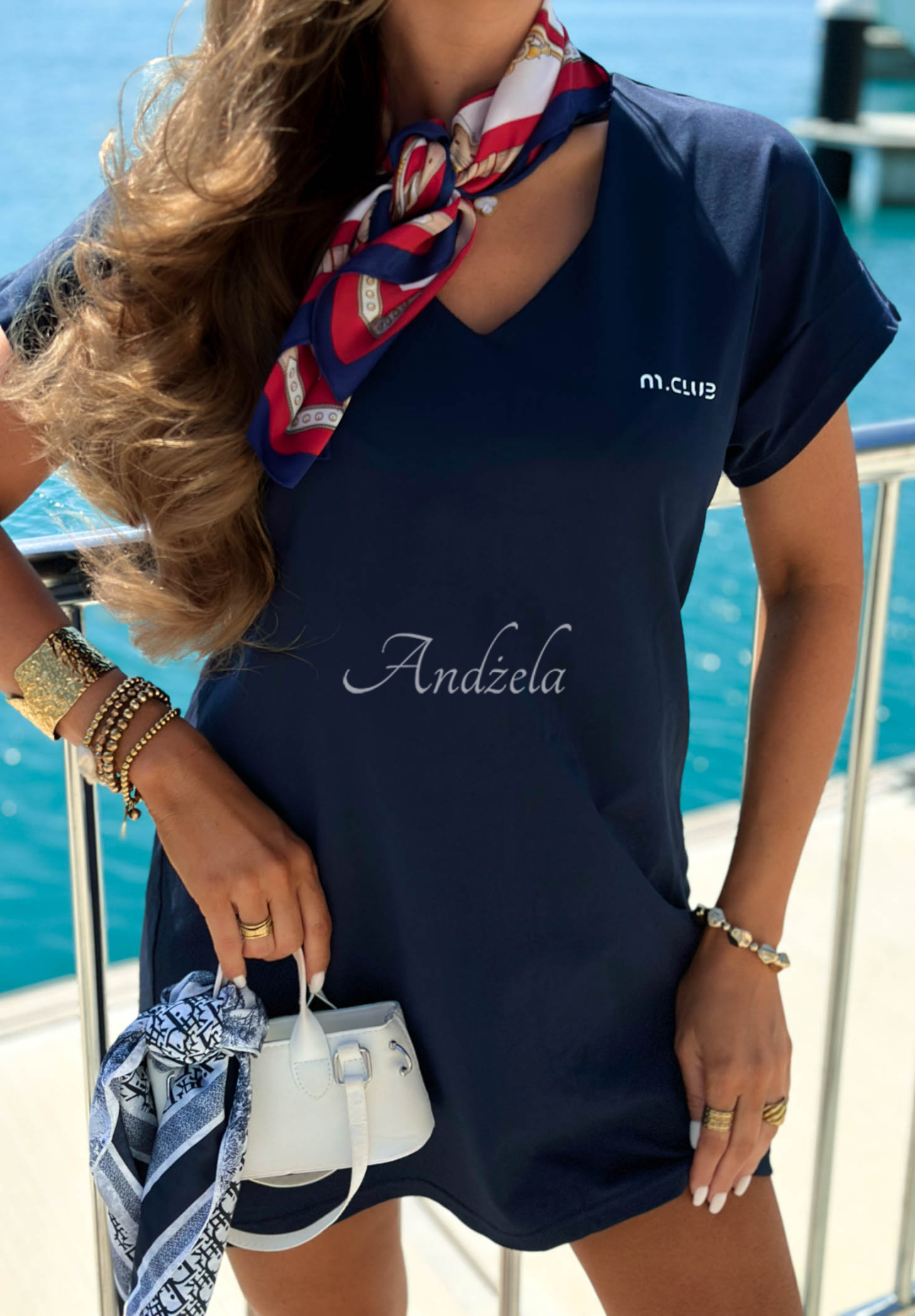 Bawełniana sukienka z nadrukiem Marina Club granatowa