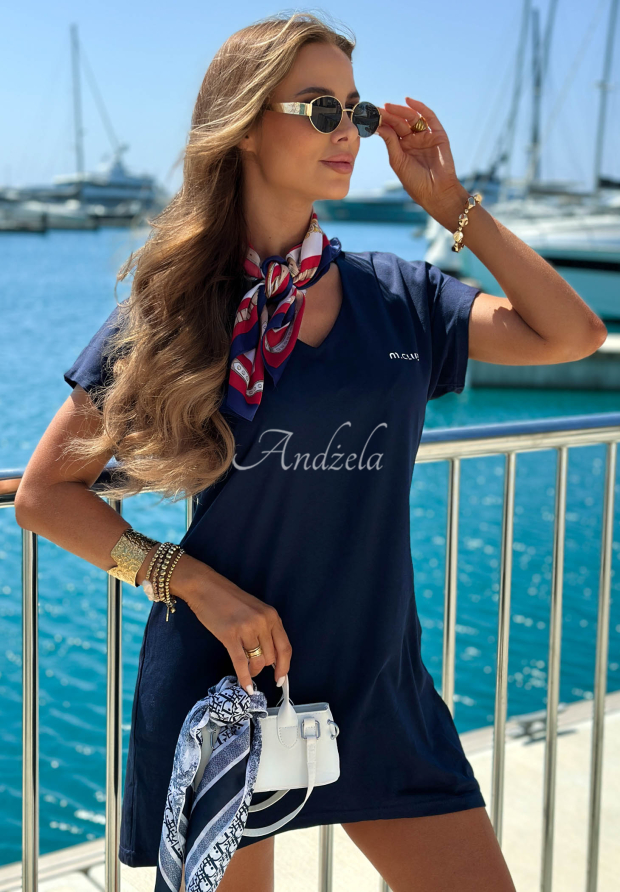 Marina Club navy blue printed cotton dress