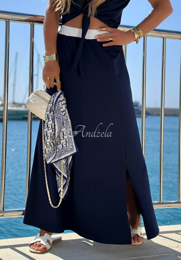 Marina Club Navy Blue Cotton Maxi Skirt