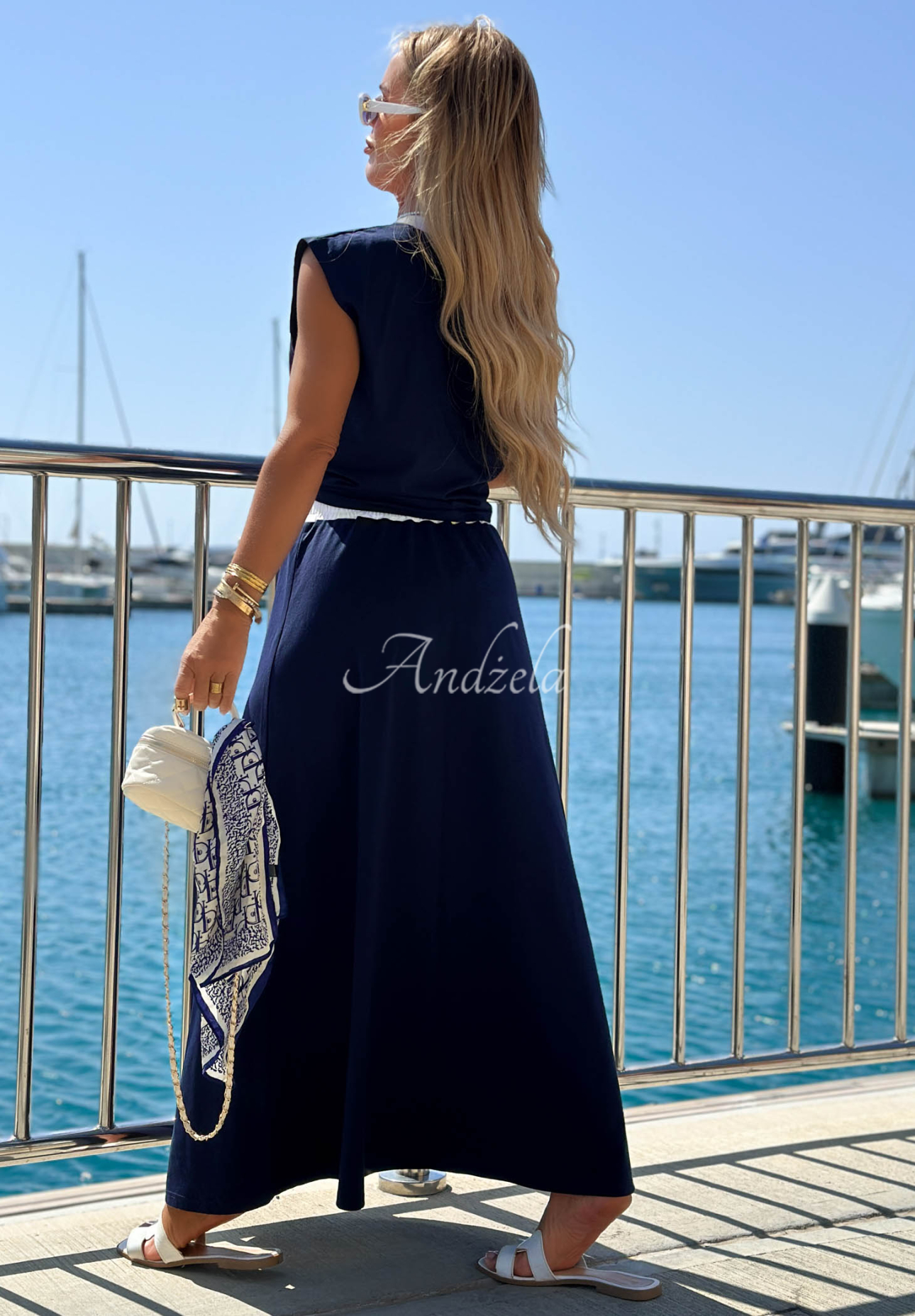 Marina Club Navy Blue Cotton Maxi Skirt