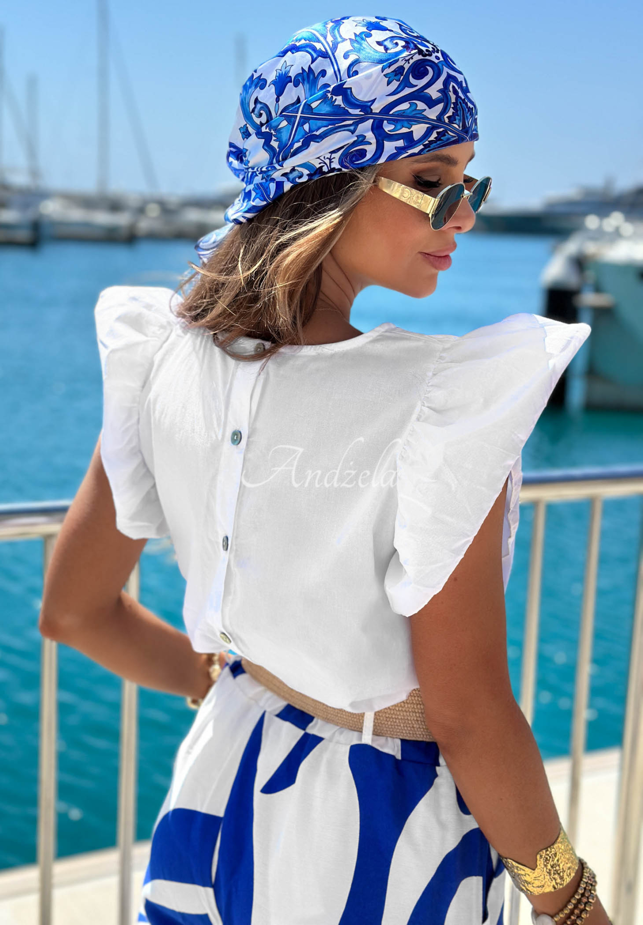 Bawełniana Blouse z falbankami Marina Royale White