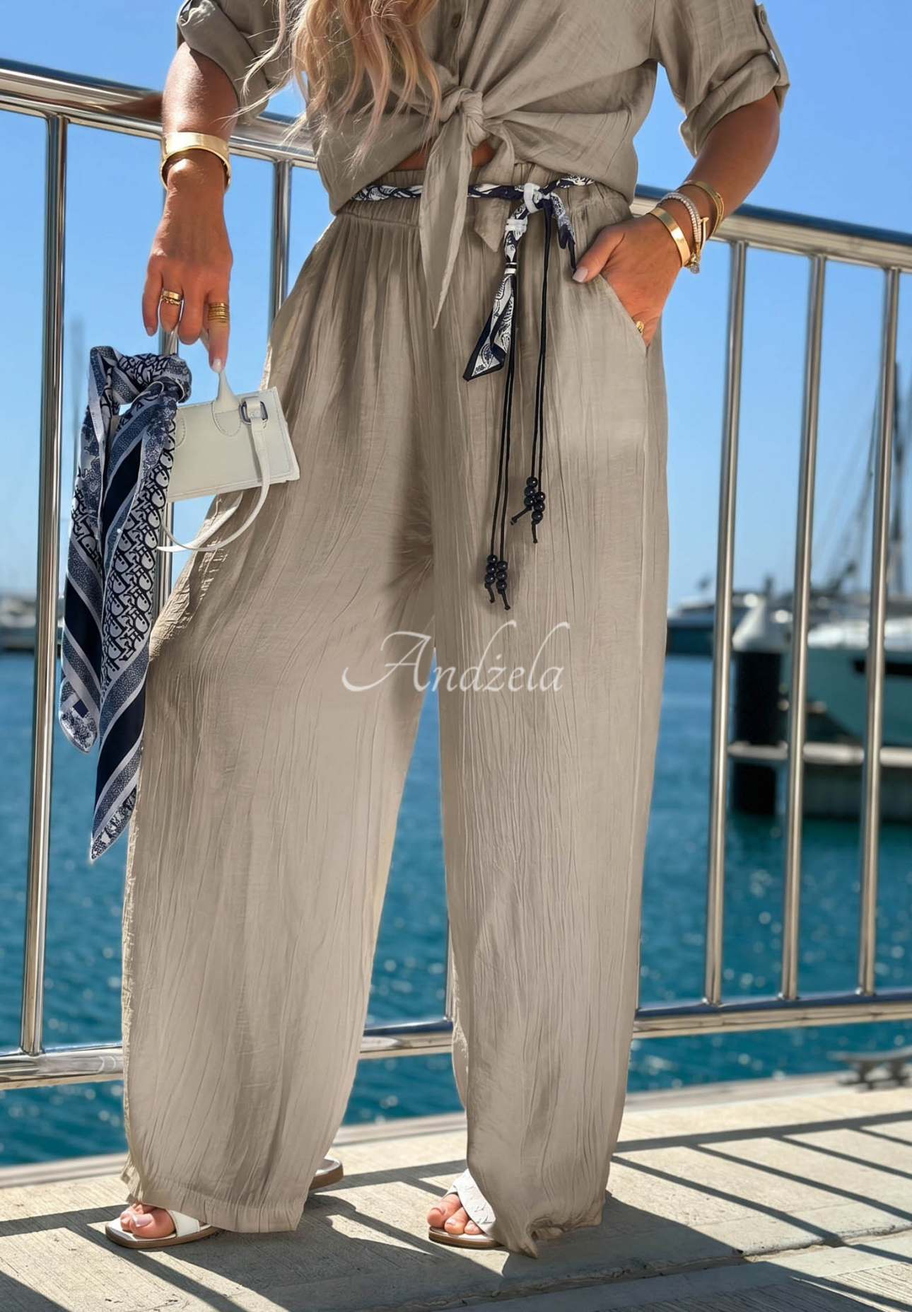 Golden Touch viscose shirt and pants set in mocha