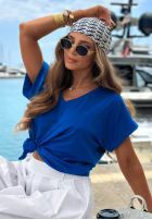 T-shirt z dekoltem w serek Sea Sailing kobaltowy