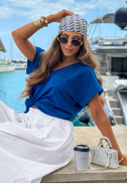 T-shirt z dekoltem w serek Sea Sailing granatowy