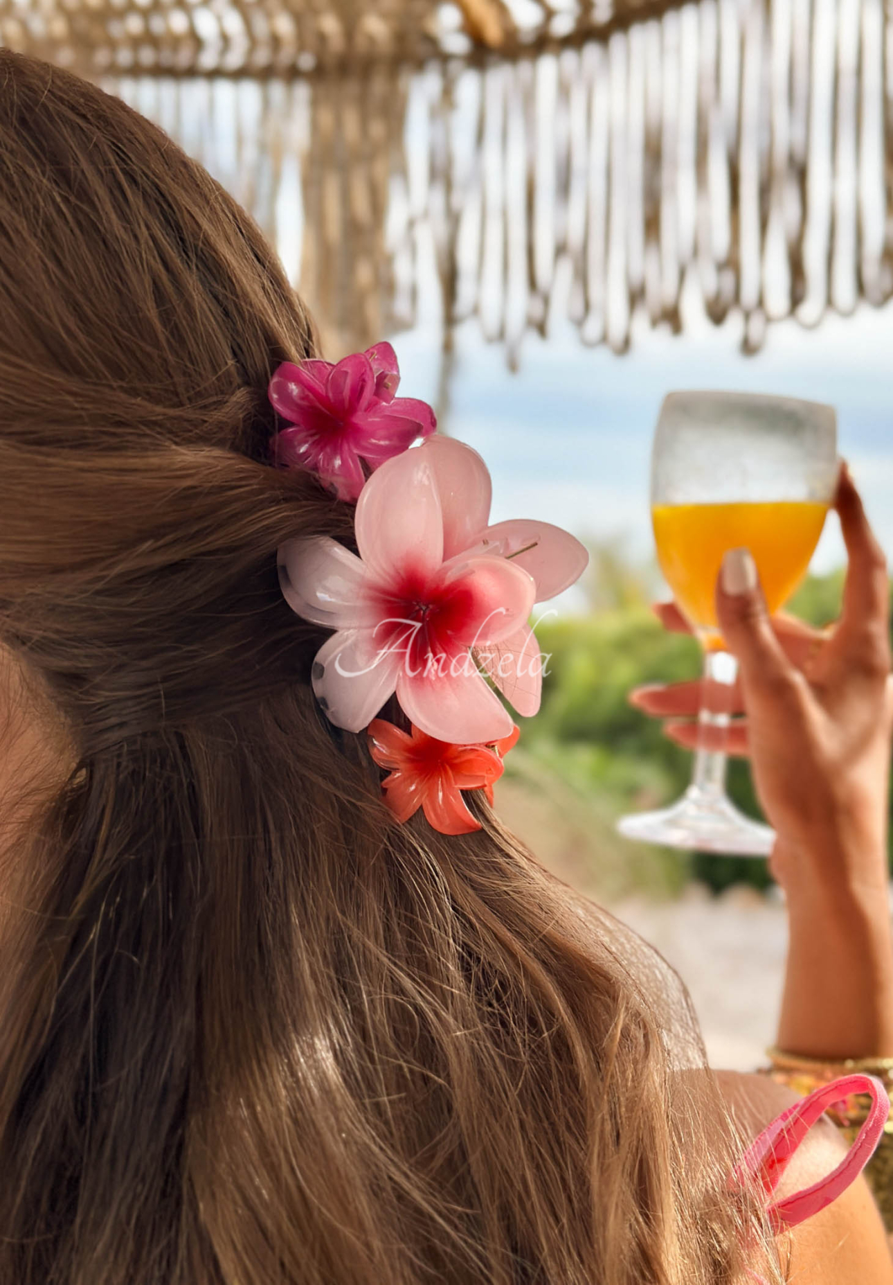 Aloha Flora 3-in-1 Floral Hair Clip Set (Pink and Orange)