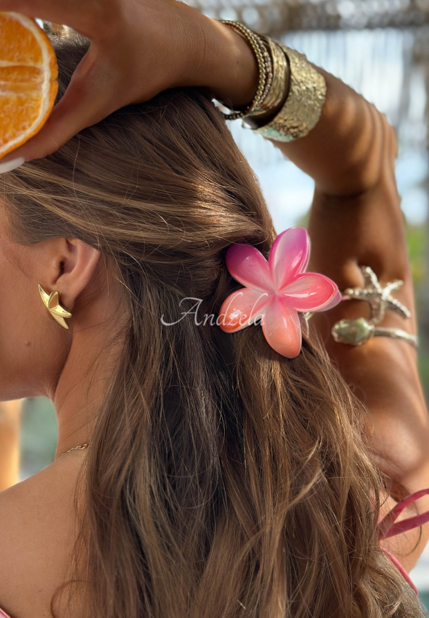 Hibiscus Sunrise Pink and Orange Floral Hair Clip