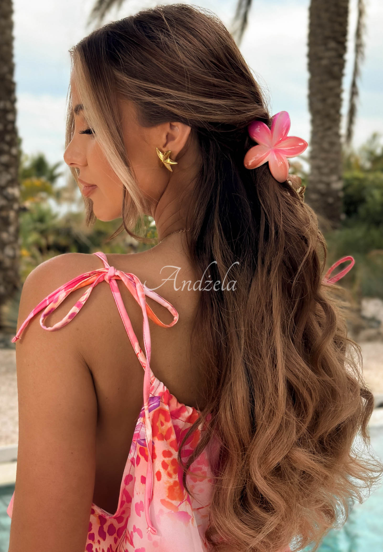 Hibiscus Sunrise Pink and Orange Floral Hair Clip