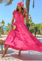 Sukienka maxi z falbankami Paradise Sundown różowa