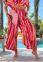Komplet T-shirt i spodnie wide leg w kolorowe paski Water Rainbow pomarańczowo-różowy
