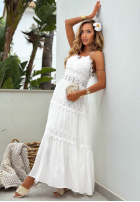 Sukienka maxi na ramiączkach z koronką boho Sun Sorella biała