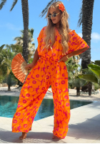 Komplet koszula i spodnie wide leg w kwiaty Haiti Flora pomarańczowo-fuksjowy
