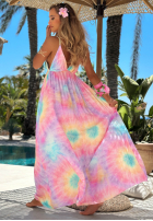 Sukienka maxi na ramiączkach tie dye Pastel Tropics różowo-fioletowa