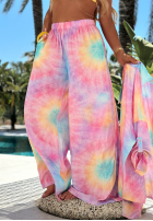 Komplet koszula i spodnie wide leg  tie dye Pastel Tropics różowo-fioletowy