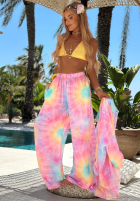 Komplet koszula i spodnie wide leg  tie dye Pastel Tropics różowo-fioletowy