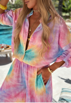 Komplet koszula i spodnie wide leg  tie dye Pastel Tropics różowo-fioletowy