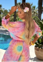 Komplet koszula i spodnie wide leg  tie dye Pastel Tropics różowo-fioletowy