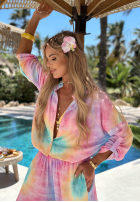 Komplet koszula i spodnie wide leg  tie dye Pastel Tropics różowo-fioletowy