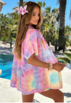 Komplet koszula i krótkie spodenki tie dye Pastel Tropics różowo-fioletowy