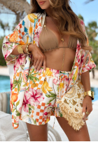 Kwiecisty komplet koszula i krótkie spodenki Fruity Hawaii biały