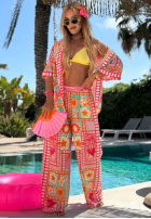Wzorzysty komplet koszula i spodnie wide leg Sweet Paradise różowy