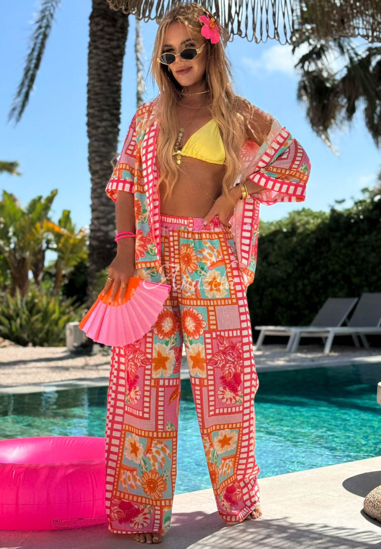 patterned Set Shirt i Trousers z bawełną i lnem Sweet Paradise pink