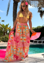 Wzorzysty komplet koszula i spodnie wide leg Sweet Paradise różowy