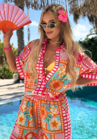 Wzorzysty komplet koszula i spodnie wide leg Sweet Paradise różowy