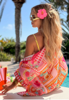 Wzorzysty komplet koszula i spodnie wide leg Sweet Paradise różowy