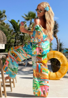 Wzorzysty komplet koszula i spodnie wide leg Aloha Paradise biało-żółty
