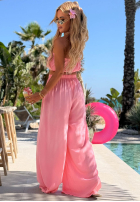 Materiałowy komplet top i spodnie wide leg Puerto Rico różowy