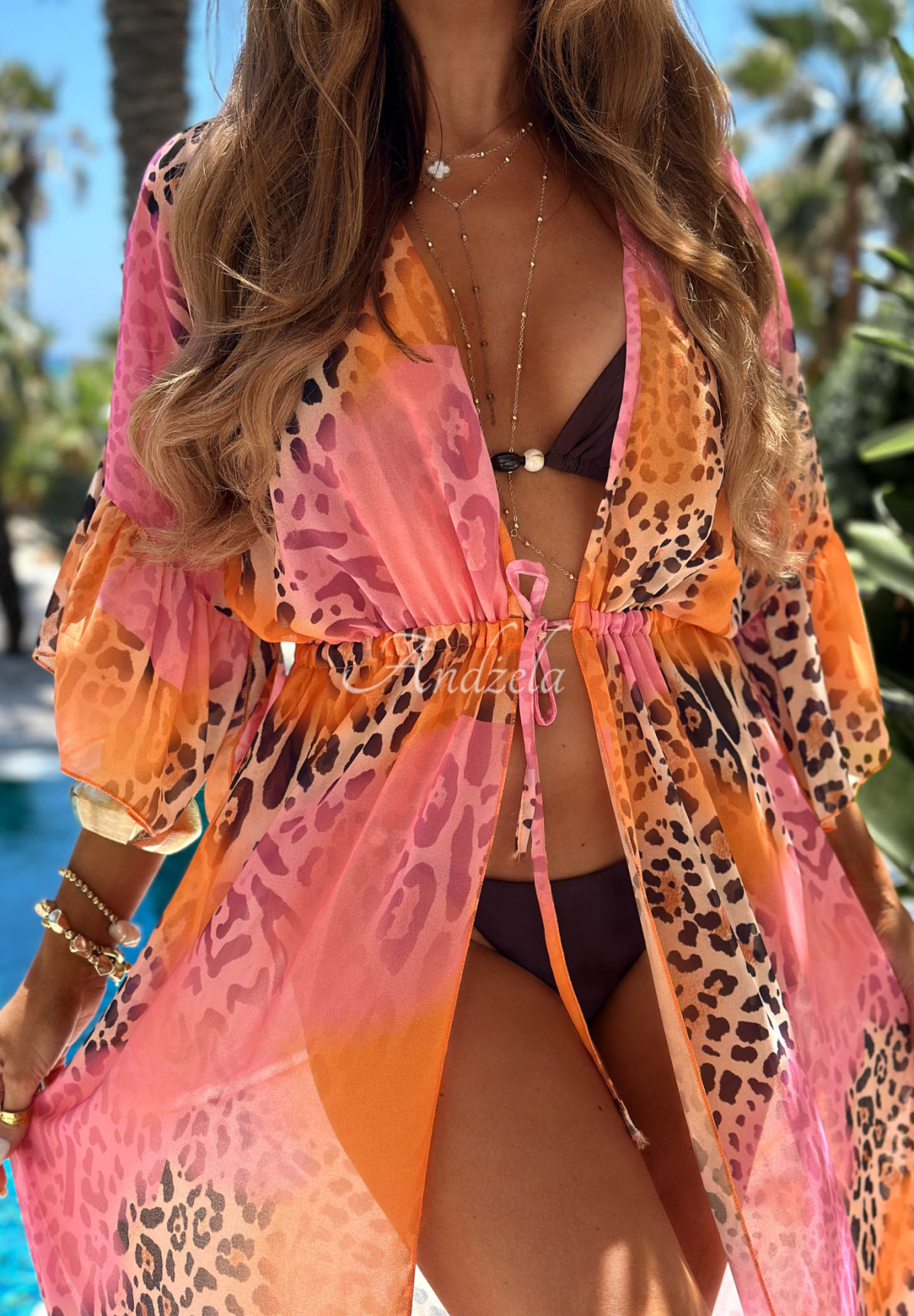 Long Paradise Pink-and-Orange Leopard-Print Beach Cover-Up