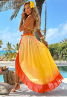 Komplet kostium kąpielowy bikini i pareo z falbankami Aloha Sunset żółto-pomarańczowy