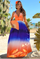 Sukienka maxi na ramiączkach ombre Jamaica Bay kobaltowo-pomarańczowa