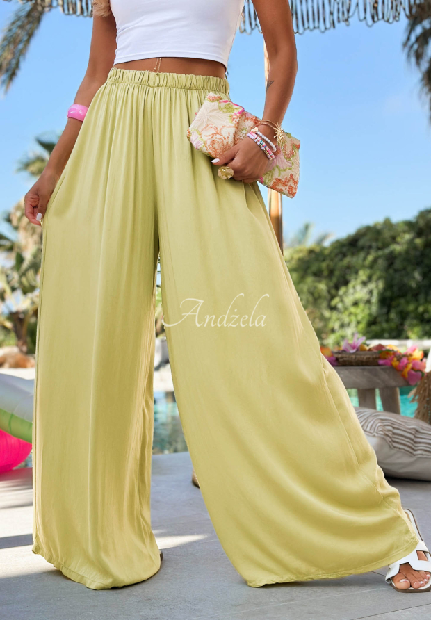 Letter To Summer Olive-Green Wide-Leg Viscose Pants