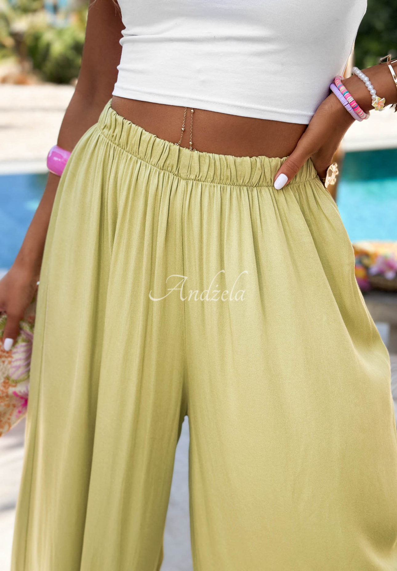 Wiskozowe spodnie wide leg Letter To Summer oliwkowe