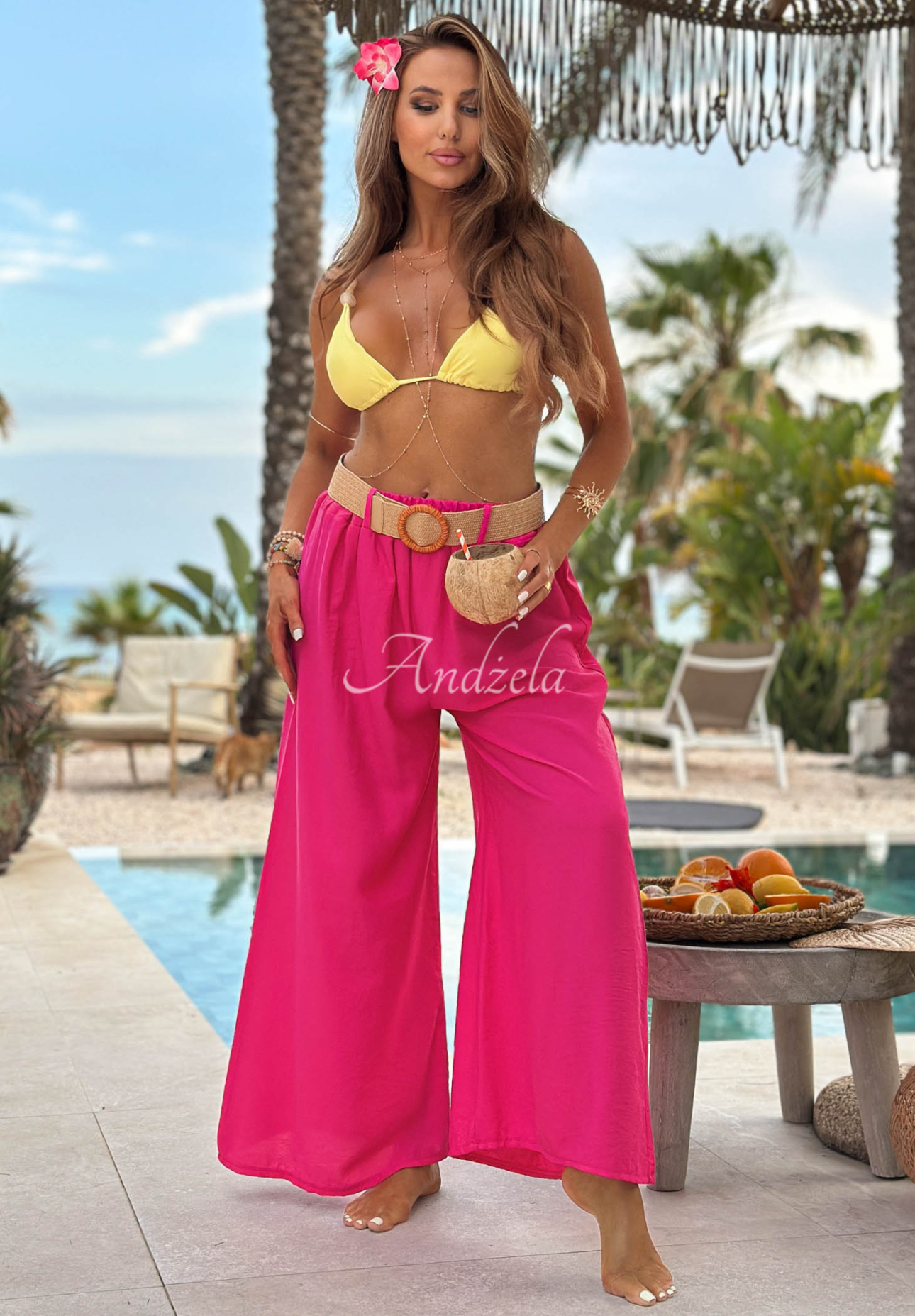 Vacation Moments fuchsia wide-leg viscose pants