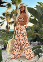 Komplet top i spodnie wide leg Beach Dreams biało-camelowy