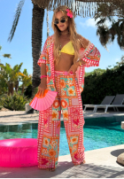 Wzorzysty komplet koszula i spodnie wide leg Sweet Paradise różowy