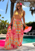 Wzorzysty komplet koszula i spodnie wide leg Sweet Paradise różowy