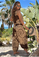 Wzorzysty komplet top i spodnie balloon Summer Shore czekoladowy
