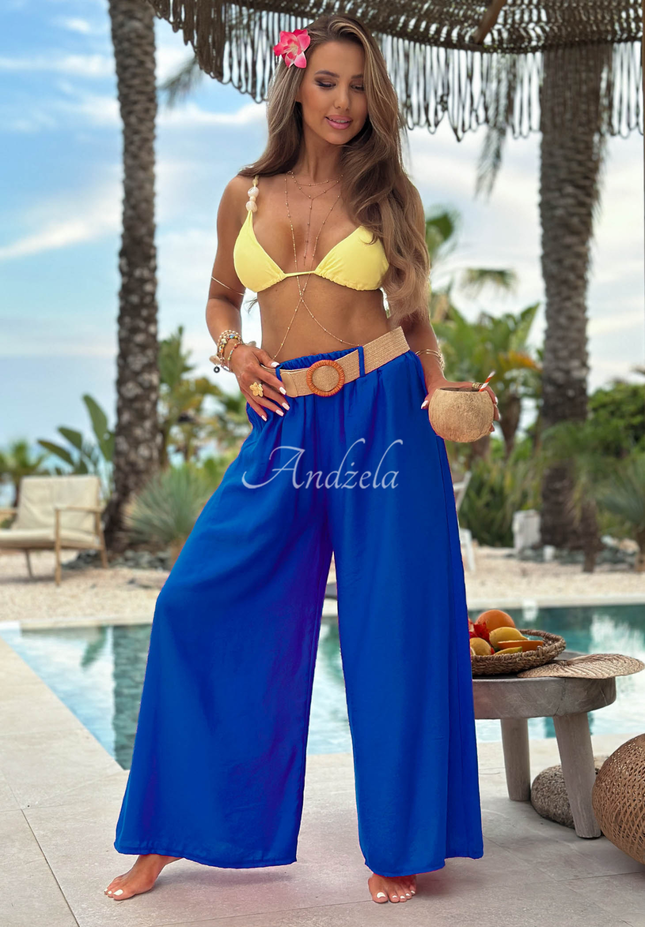 Vacation Moments cobalt blue wide-leg viscose pants