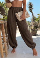 Lniane spodnie haremki ze ściągaczami Sun Outfit khaki