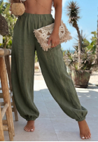 Lniane spodnie haremki ze ściągaczami Sun Outfit khaki