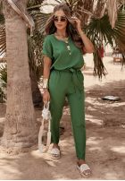 Lniany komplet T-shirt i spodnie Summer In Us khaki