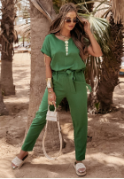 Lniany komplet T-shirt i spodnie Summer In Us khaki