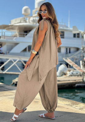 Sun Flame mocha viscose blouse and jogger pants set