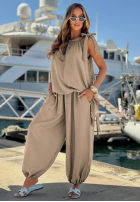 Komplet top i spodnie joggery Sun Flame camelowy