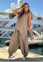 Komplet top i spodnie joggery Sun Flame camelowy