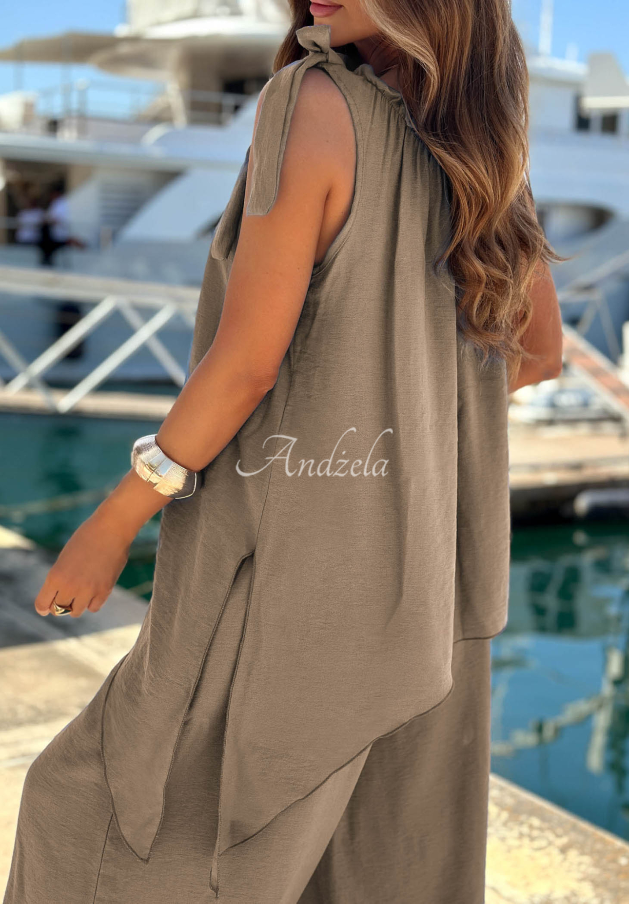 Sun Flame mocha viscose blouse and jogger pants set
